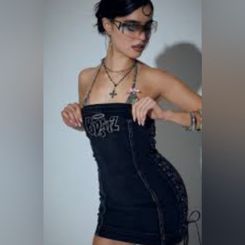 Forever21 x Bratz Denim Dress Mini Lace Up Black S